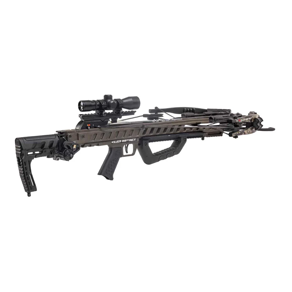 Killer Instinct FUEL 415 Crossbow Kit, buy FUEL 415 crossbow, 415 FPS crossbow, high-speed hunting crossbow, silent crank crossbow, RDC Crank System, adjustable stock crossbow, HYPR Lite bolts, Killer Instinct crossbows for sale, LUMIX 4x32 scope, powerful crossbow kit, compact crossbow with crank, Crossbow Supplies crossbows, complete crossbow hunting package