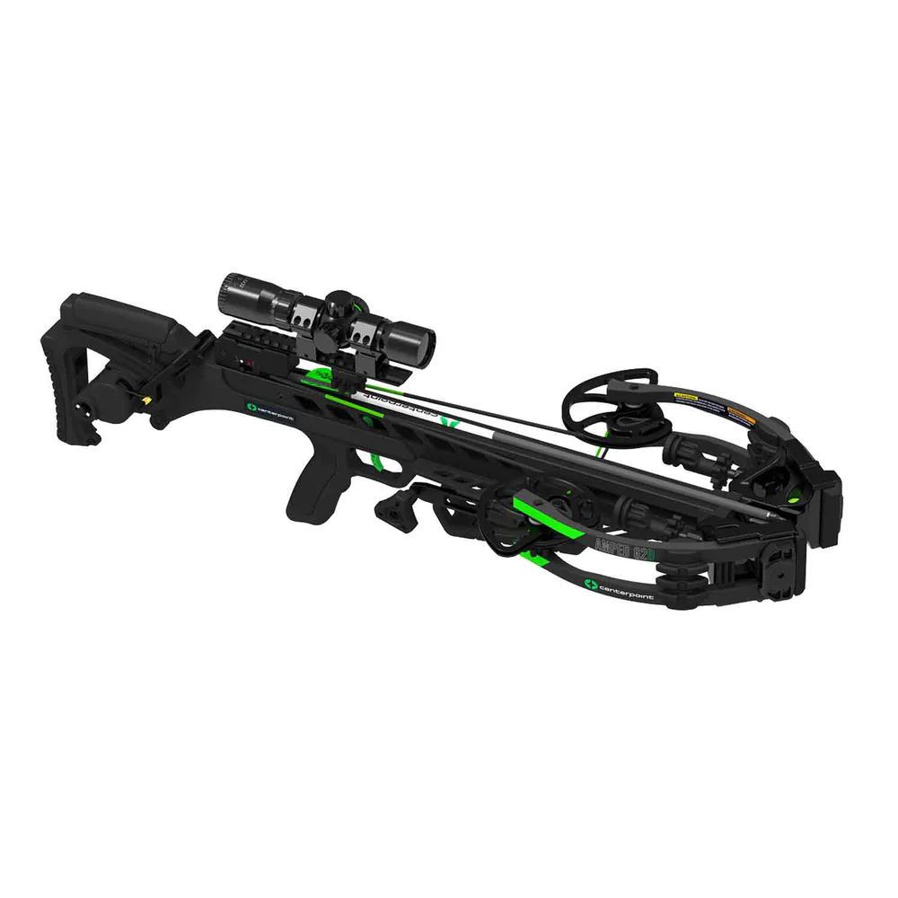 CenterPoint Amped G2D Crossbow Package, CenterPoint Amped G2D crossbow, silent cocking crossbow, 430 FPS crossbow, CNC cam crossbow, hunting crossbows, Crossbow Supplies, premium crossbows, archery gear, carbon arrows crossbow package, compact hunting crossbow, auto-retract sled crossbow, anti-dry fire safety crossbow