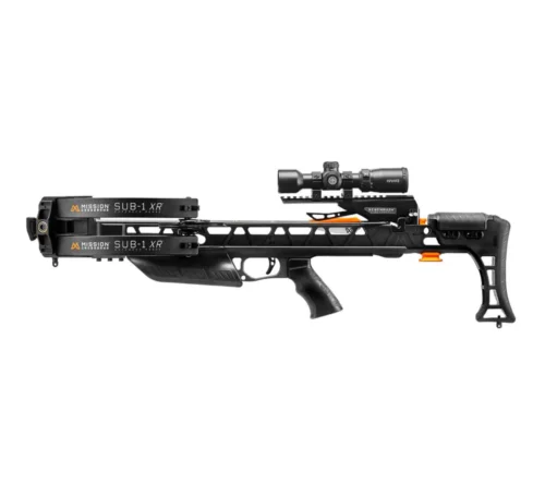 Mission SUB-1 XR Crossbow with Pro Kit, buy Mission SUB-1 XR crossbow, precision hunting crossbow, stealth crossbow package, crossbow with Hawke scope, crossbow with rope cocker, easy load bolt retention crossbow, de-cocking button crossbow, adjustable stock crossbow, Mission crossbows for sale, high-performance hunting crossbow, Crossbow Supplies crossbows, lightweight accurate crossbow, reliable crossbow package