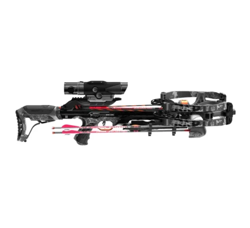 Barnett Hyper Raptor BCX crossbow, 410 FPS crossbow, HyperFlite arrows, rangefinding crossbow scope, TriggerTech trigger, Anti-Dry Fire crossbow, Infinity cams, Halo System crossbow, lightweight hunting crossbow, compact crossbow, adjustable buttstock crossbow, pivoting limb pockets, sled cocking device, quick detach quiver, hunting crossbow package, high power crossbow, durable crossbow, tactical crossbow, Barnett crossbows for sale, crossbow in stock, global shipping crossbows, precision crossbow, high-performance crossbow, Crossbow Supplies, Buy Barnett Hyper Raptor BCX Crossbow Package with rangefinding scope. In stock and ready to ship globally from Crossbow Supplies. Power and precision.